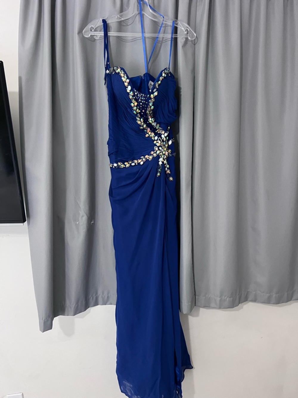 Anny Lee Royal Blue Beaded Evening Maxi Dress